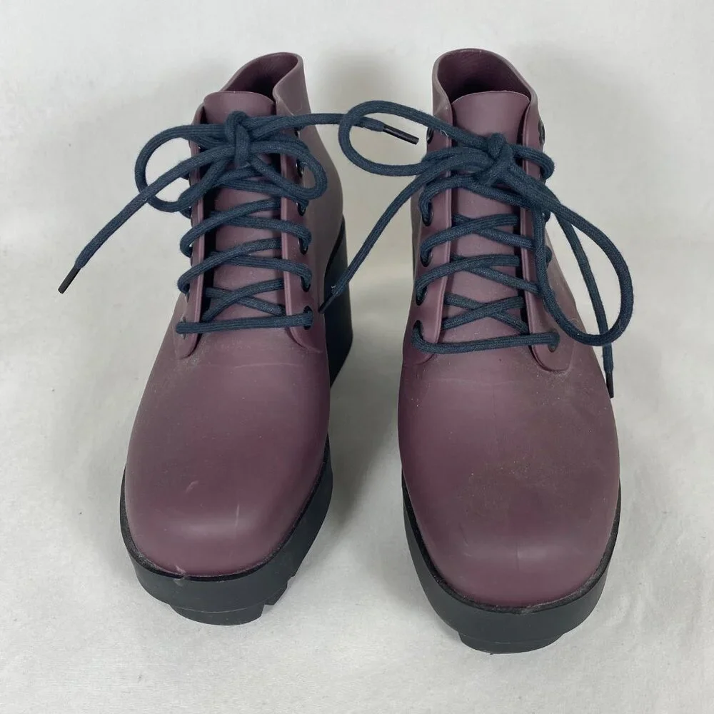 Melissa Stellar Lace Up Combat Chunky Platform Boot Bootie Burgundy